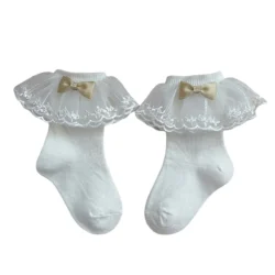Kids Girls Crew Socks Cute Bow Dress Walking Socks with Mesh Ruffles for Toddler Clothing Accessories